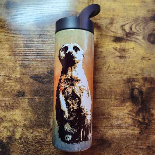 Meerkat - Mob Boss - Tan Blue Watercolor Background - 20oz Water Bottle (Made to Order)
