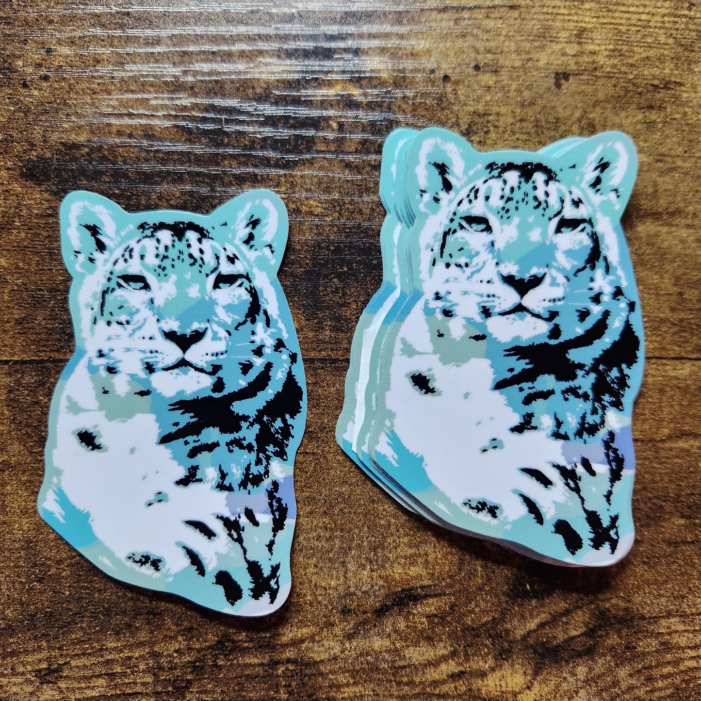 Snow Leopard Blue Background - Sticker