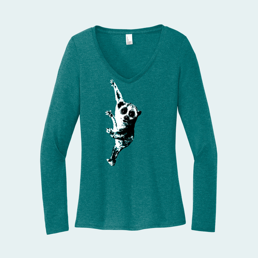 Pygmy Slow Loris (Limited Edition for December) Women's Long Sleeve V-Neck Tee