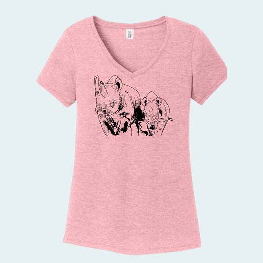 Rhino with Baby Fundraiser (Limited Edition for July) Women's V-Neck Tee