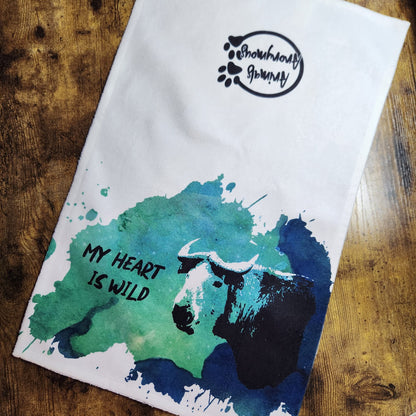 Takin My Heart is Wild Blue/Green Splatter - Dish Towel (Made to Order)
