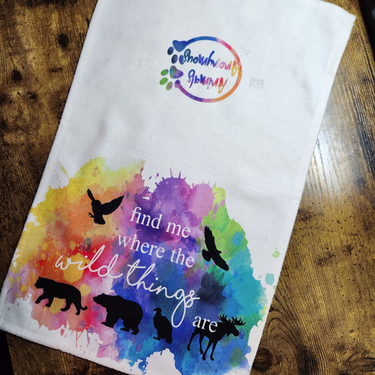 Mixed Species Find me Where the Wild Things are Light Rainbow Splatter - Dish Towel (Made to Order)