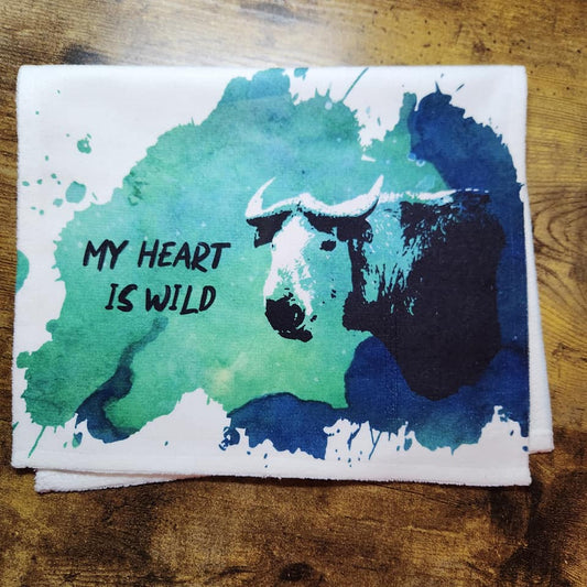 Takin My Heart is Wild Blue/Green Splatter - Dish Towel (Made to Order)