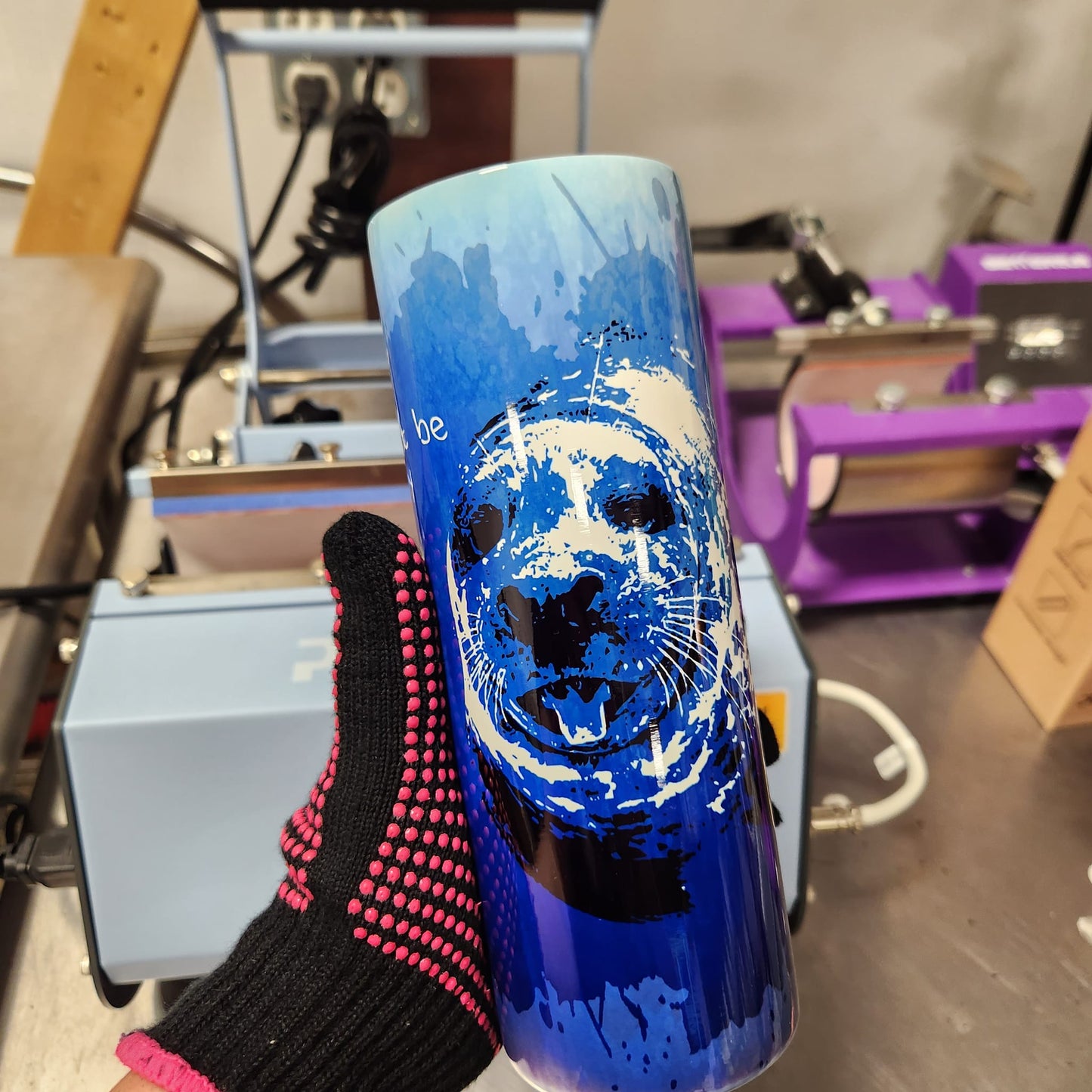 Harbor Seal - Don't be Sealy It will be Walr-ight - Blue Splash Watercolor Tumbler (Made to Order)