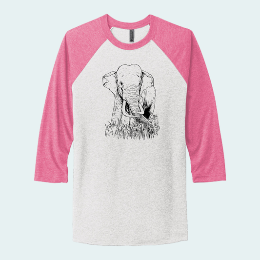 Asian Bull Elephant Fundraiser (Limited Edition for August) Unisex 3/4-Sleeve Raglan Tee