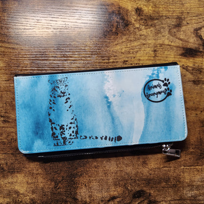 Snow Leopard Wallet - Double Button Snap with Zipper (Made to Order)
