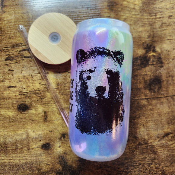 Brown Bear - Yes you did secure that one lock - Rainbow Glass Cup (Made to Order)
