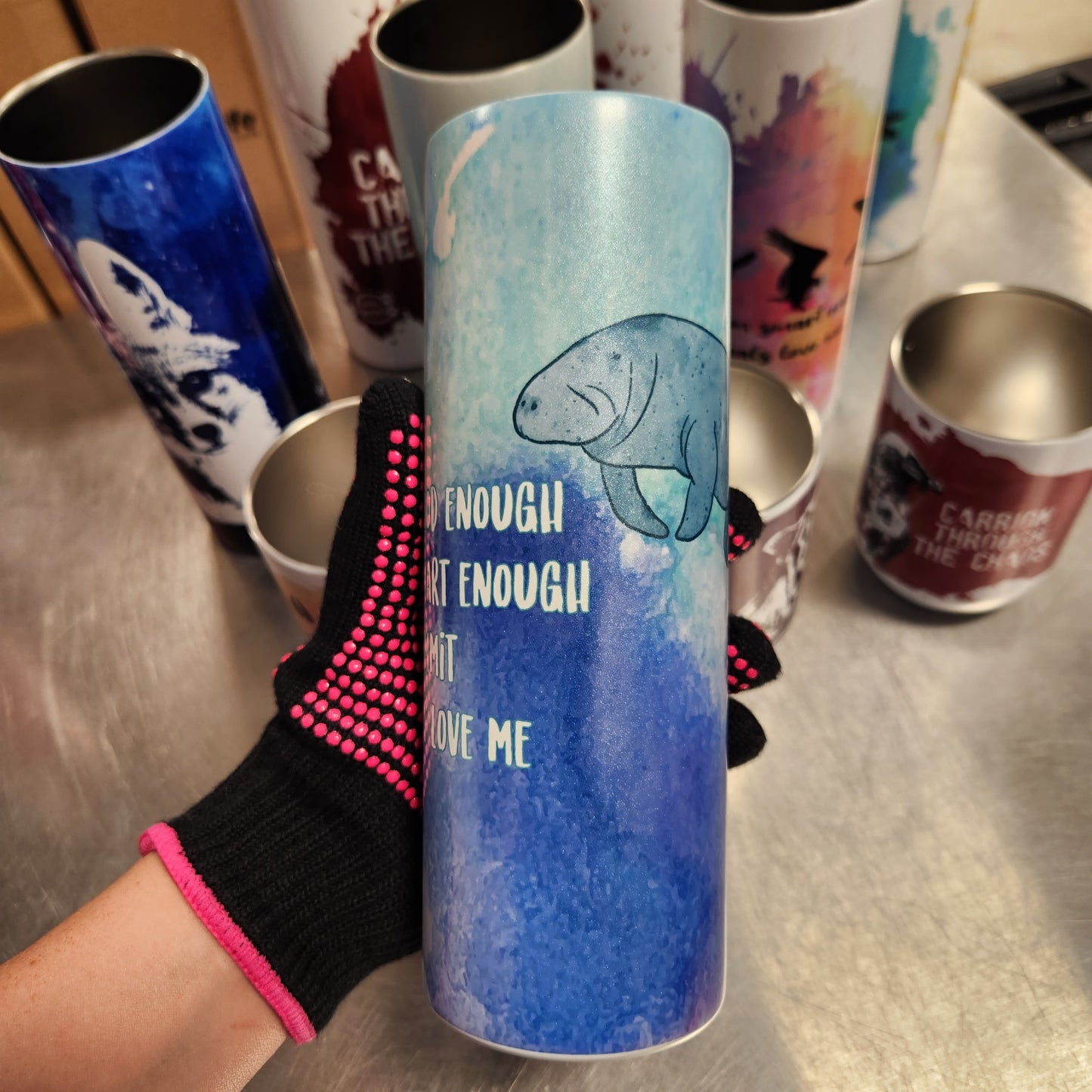 Manatee- Animals Love Me Quote - Blue Purple Light Watercolor Tumbler (Made to Order)