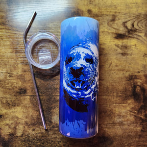 Harbor Seal - Blue Splash Watercolor Tumbler (Made to Order)