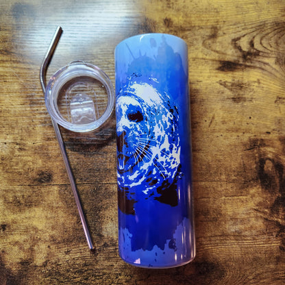 Harbor Seal - Blue Splash Watercolor Tumbler (Made to Order)