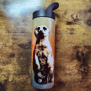 Meerkat - Mob Boss - Tan Blue Watercolor Background - 20oz Water Bottle (Made to Order)