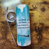 Snow leopard - Animals Love me Quote - Blue Green Watercolor Tumbler (Made to Order)