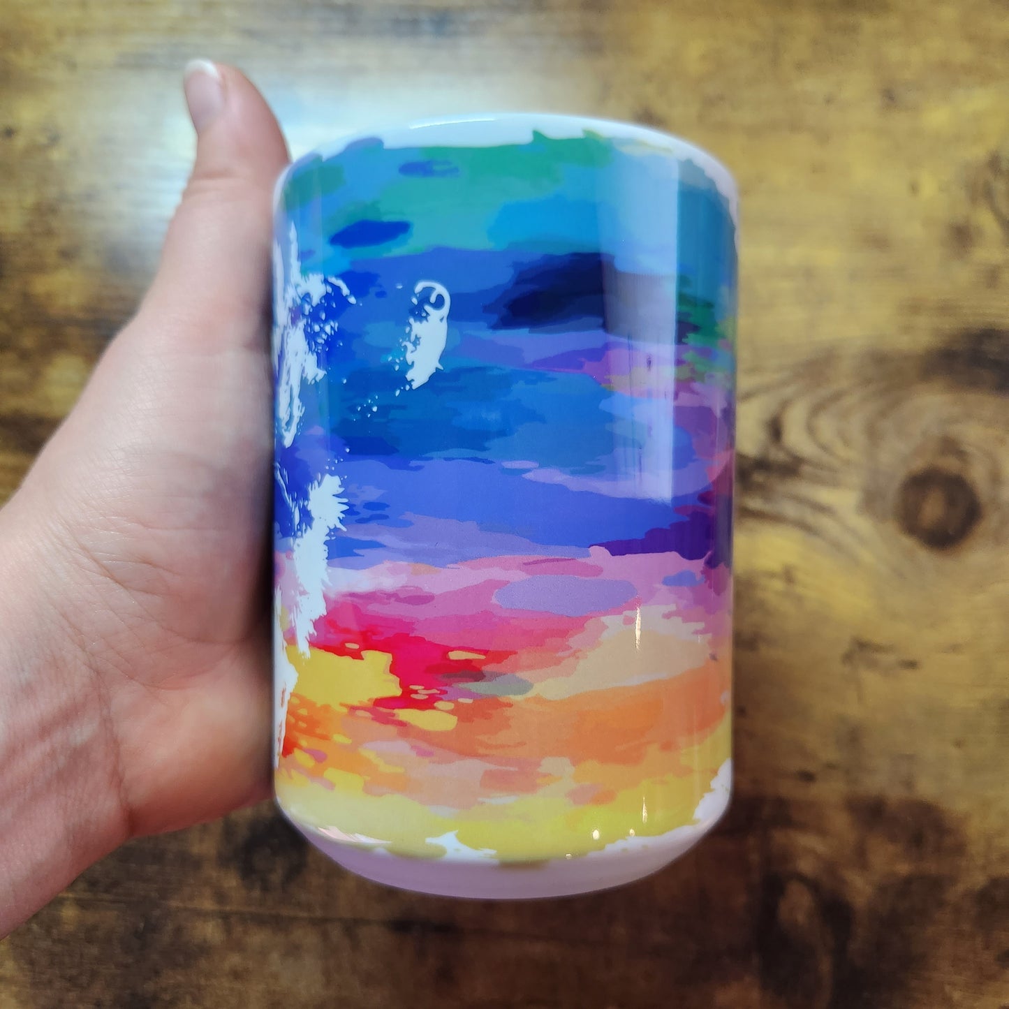 Fondo de arco iris de perro pintado - Taza de 15 oz