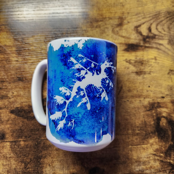 Leafy Sea Dragon Blue Teal Background - 15oz Mug