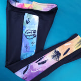 Bird Feathers and Prints Rainbow Watercolor Splash and Black High Waisted Full Length Leggings