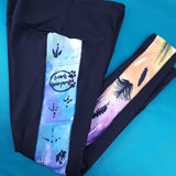 Bird Feathers and Prints Rainbow Watercolor Splash and Black High Waisted Full Length Leggings