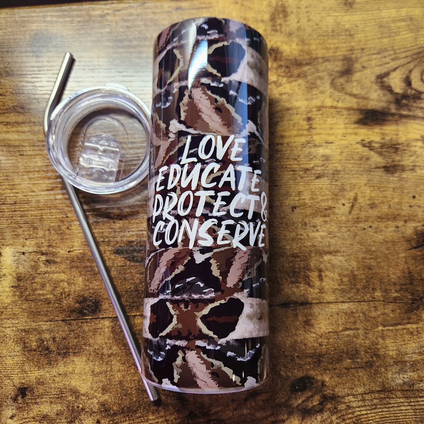 Gaboon Viper Scales - Love Educate Protect & Conserve - 20oz Tumbler (Made to Order)