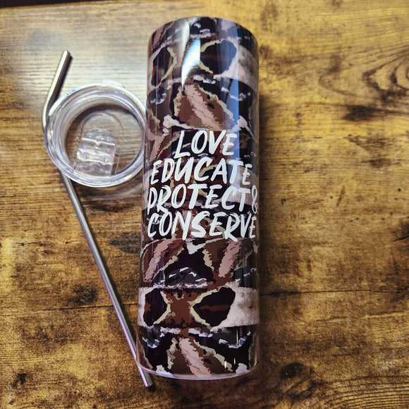 Gaboon Viper Scales - Love Educate Protect & Conserve - 20oz Tumbler (Made to Order)