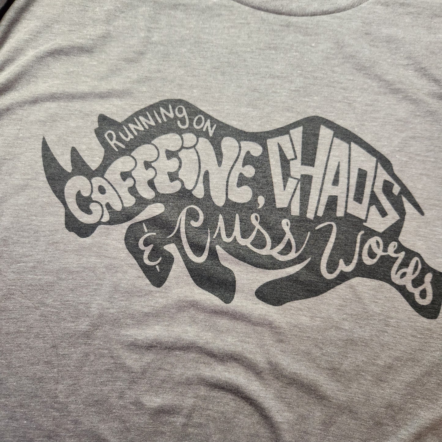 Running on Caffeine, Chaos and cuss words Rhino - Unisex Tee (Made to Order)
