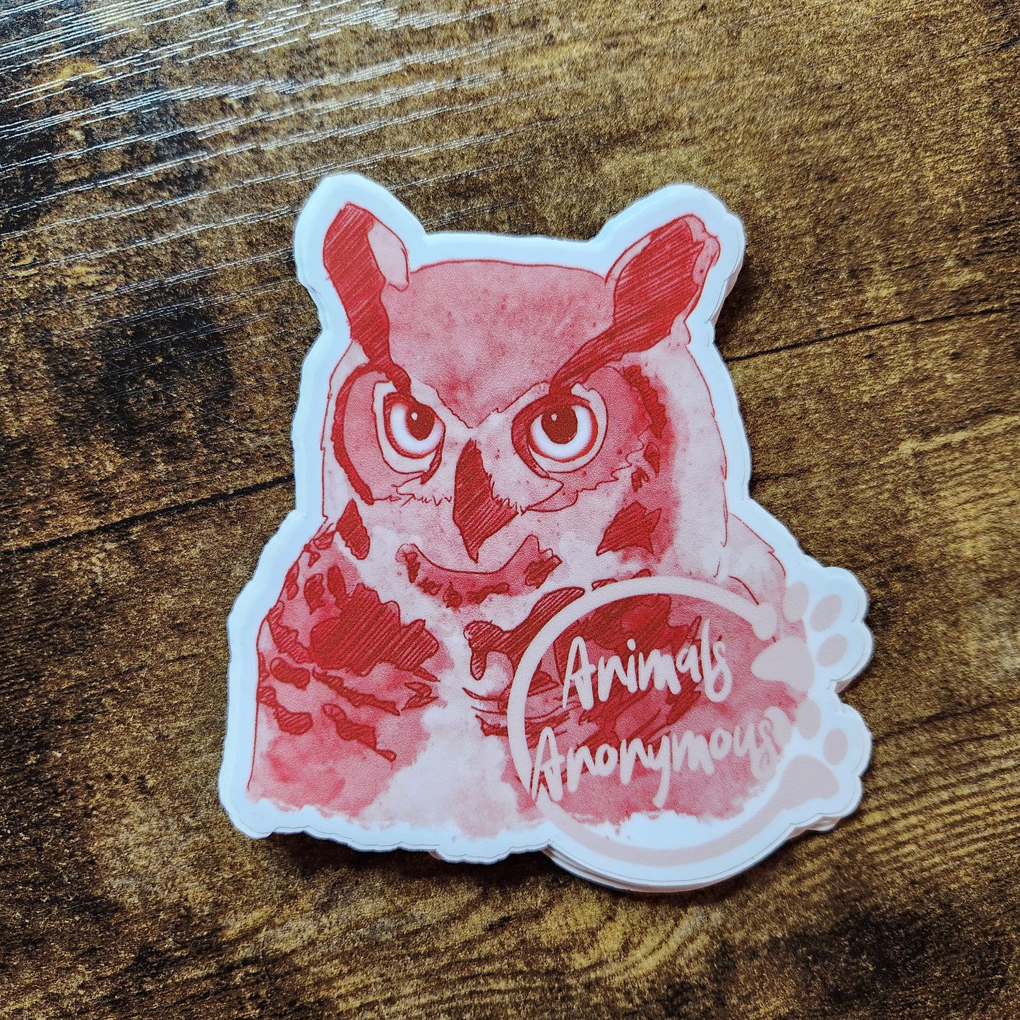 Great Horned Owl Sketch (Dark Red) - Sticker