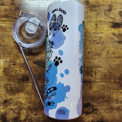 Snow Leopard With Facts Splatter  - 20oz Tumbler (Pre order)