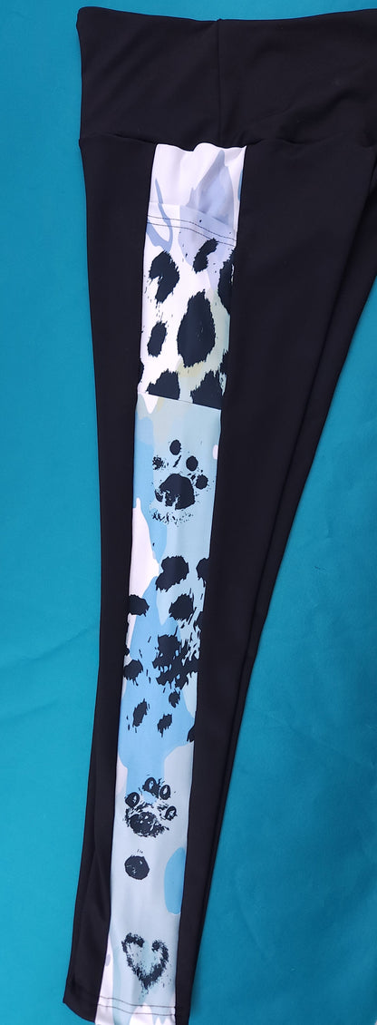 Snow Leopard Print Watercolor Blue Splash and Black High Waisted Full Length Leggings - Limited Edition