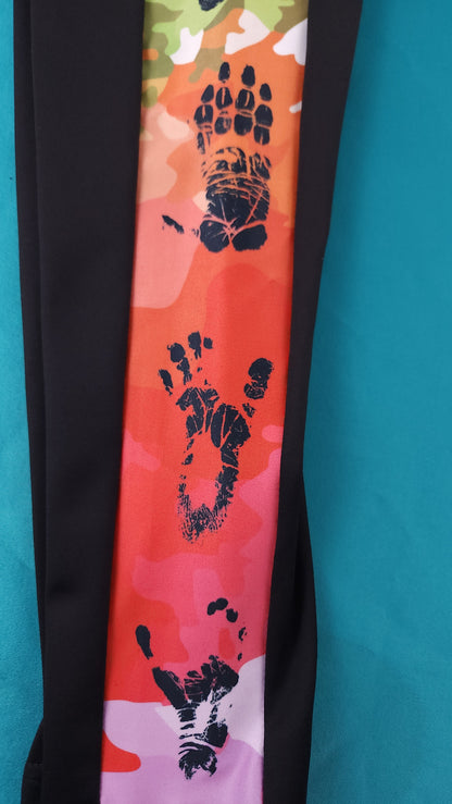 Ape Hand Prints Rainbow Background and Black High Waisted Full Length - Leggings (Limited Edition)