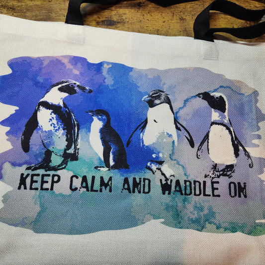 Penguins - Keep Calm and Waddle on with Foot Prints - Tote Bag (Pre order)