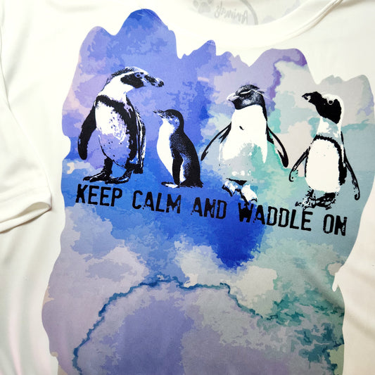 Penguins - Keep Calm and Waddle on with Foot Prints - Tee (Sublimation Print) (Pre Order)
