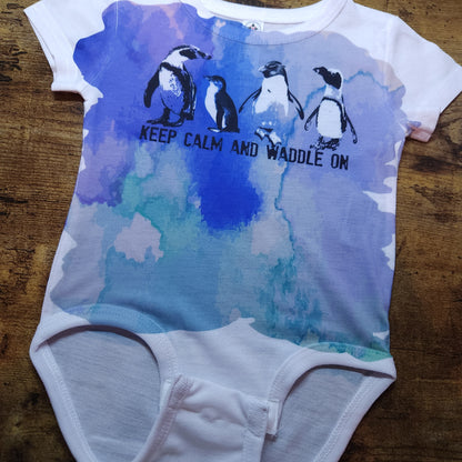 Penguins - Keep Calm and Waddle on with Foot Prints - Infant Onsie (Sublimation Print) (Pre Order)