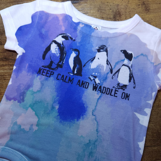 Penguins - Keep Calm and Waddle on with Foot Prints - Infant Onsie (Sublimation Print) (Pre Order)