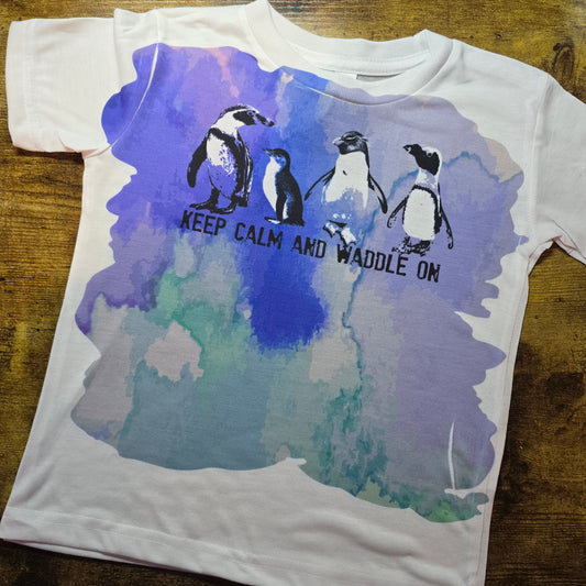 Penguins - Keep Calm and Waddle on with Foot Prints - Toddler Tee (Sublimation Print) (Pre Order)