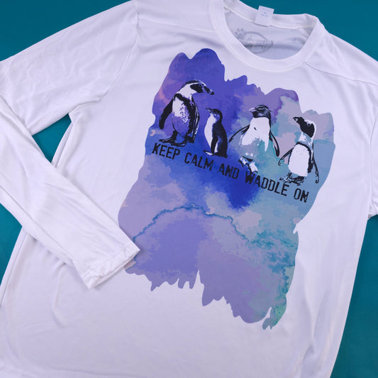Penguins - Keep Calm and Waddle on with Foot Prints - Long Sleeve Tee (Sublimation Print) (Pre order)