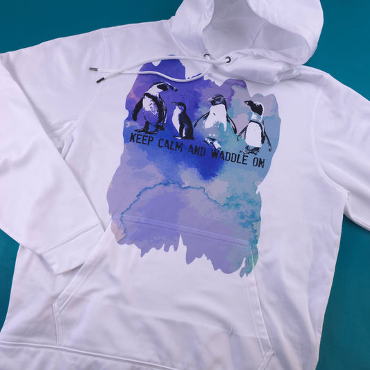 Penguins - Keep Calm and Waddle on with Foot Prints - Hoodie (Sublimation Print) (Pre order)