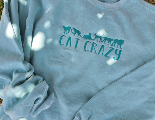 Cat Crazy Embroidery on Comfort Color Crewneck