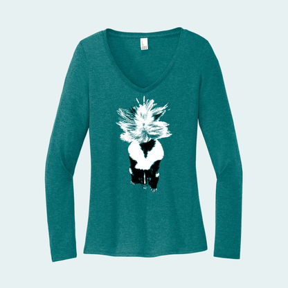 Striped Skunk (Limited Edition for December) Women's Long Sleeve V-Neck Tee