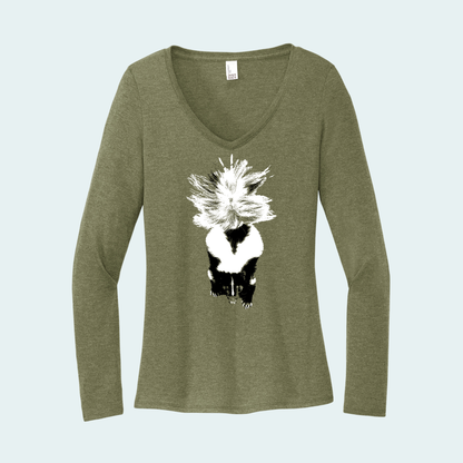 Striped Skunk (Limited Edition for December) Women's Long Sleeve V-Neck Tee