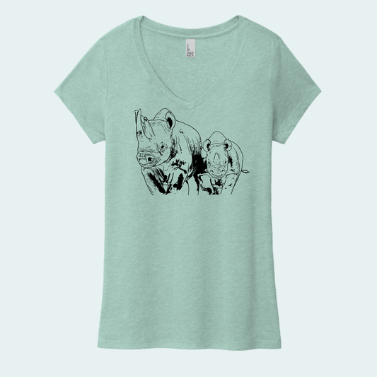 Rhino with Baby Fundraiser (Limited Edition for July) Women's V-Neck Tee