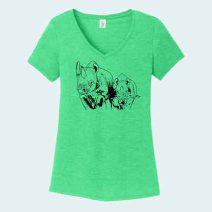 Rhino with Baby Fundraiser (Limited Edition for July) Women's V-Neck Tee