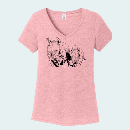 Rhino with Baby Fundraiser (Limited Edition for July) Women's V-Neck Tee