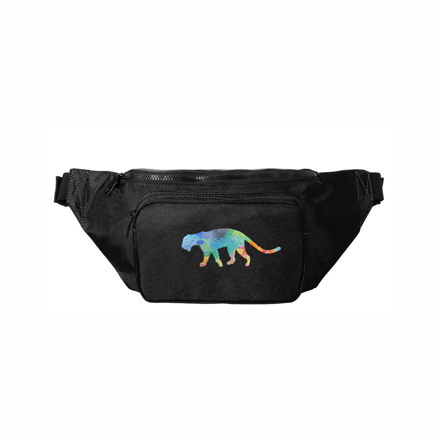 Clouded Leopard Rainbow Embroidery - Crossbody Hip Bag