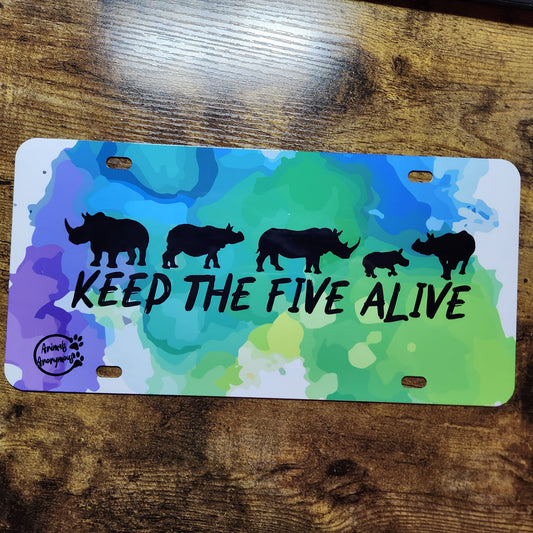 Rhino - Mantenga los cinco vivos púrpura/azul/verde salpicadura - Placa de matrícula completa (hecha a pedido)