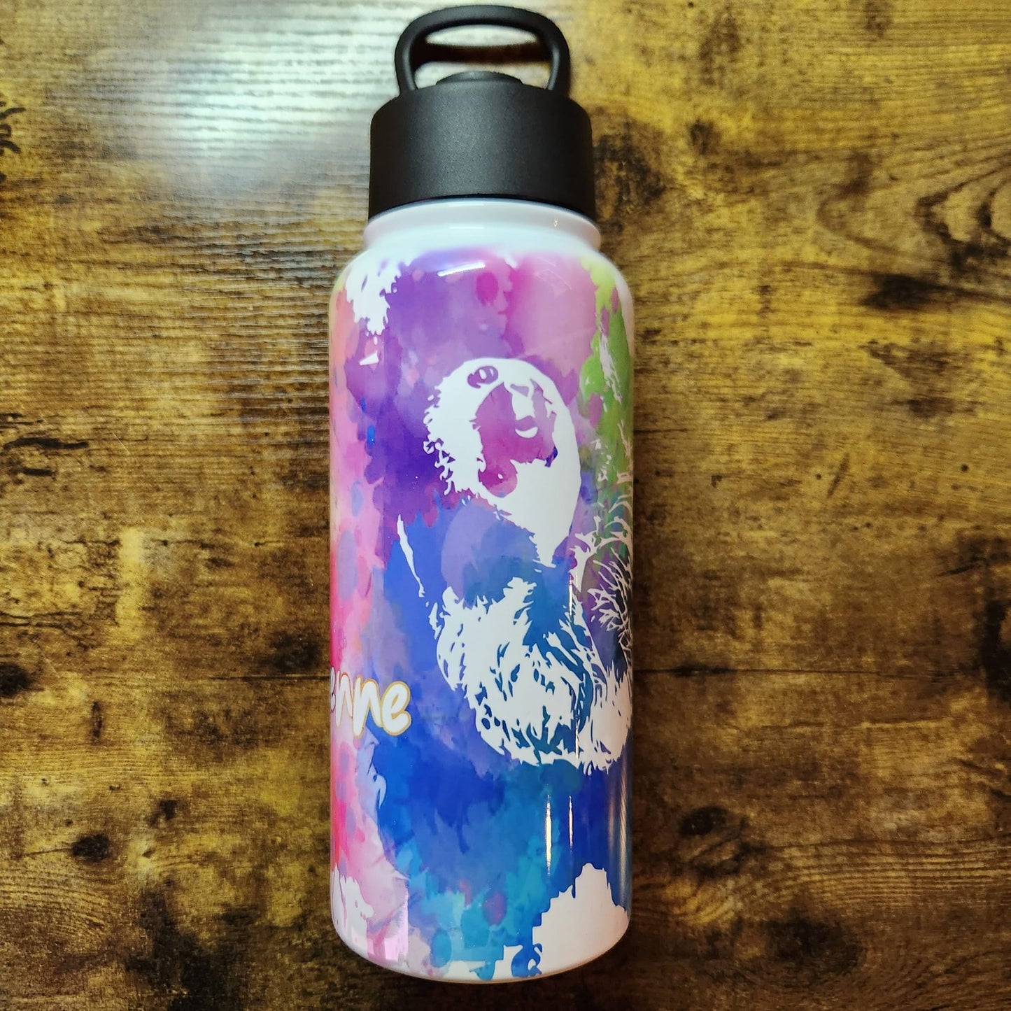 CUSTOM Name/Saying - Sloth - Rainbow Splatter - 32oz Water Bottle (Made to Order)