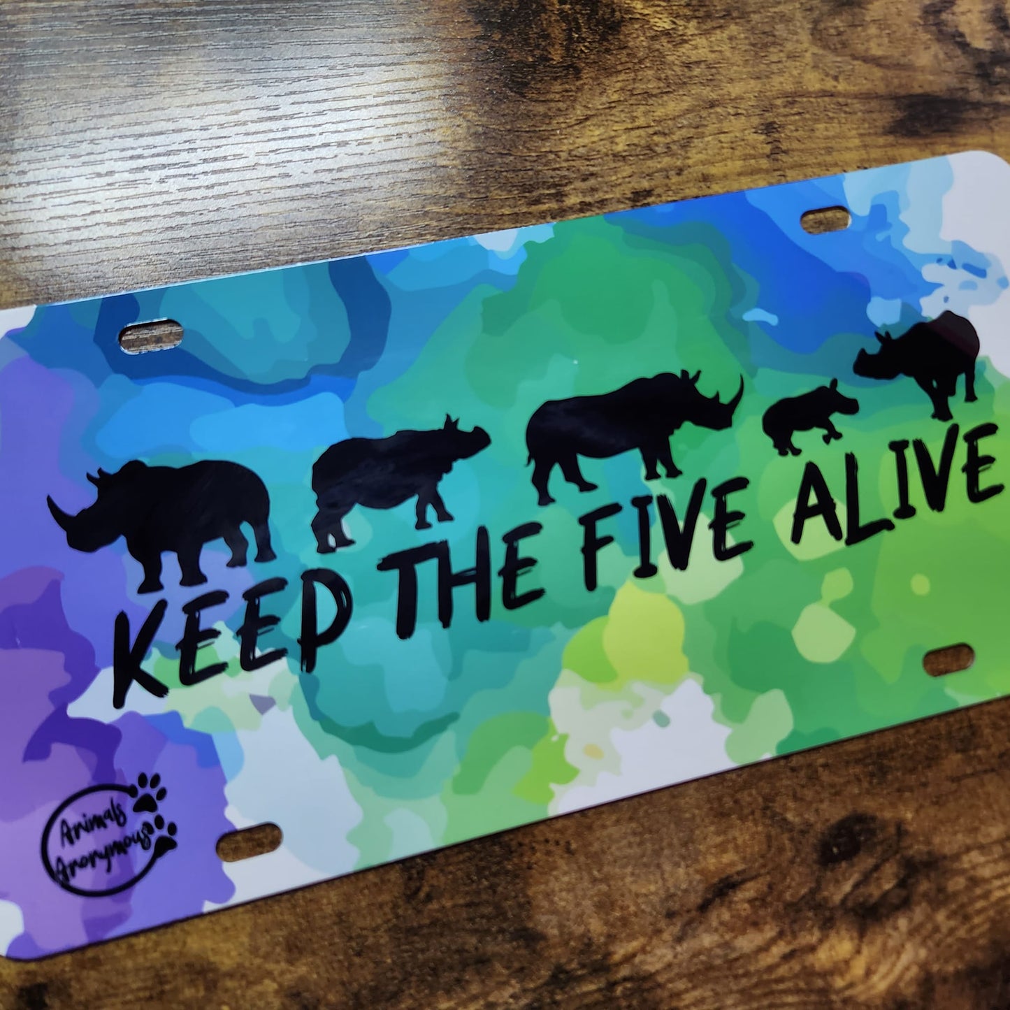 Rhino - Keep the Five Alive Purple/Blue/Green Splatter - Full License Plate (Made to Order)