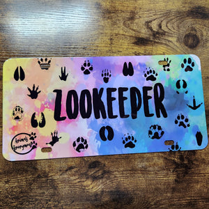 Zookeeper with Paws Light Rainbow Splatter - Full License Plate (Made to Order)