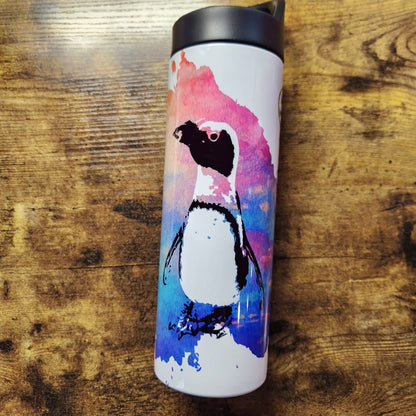 Nombre/Dicho PERSONALIZADO - Pingüino en acuarela - Botella de agua de 20 oz (hecha a pedido)