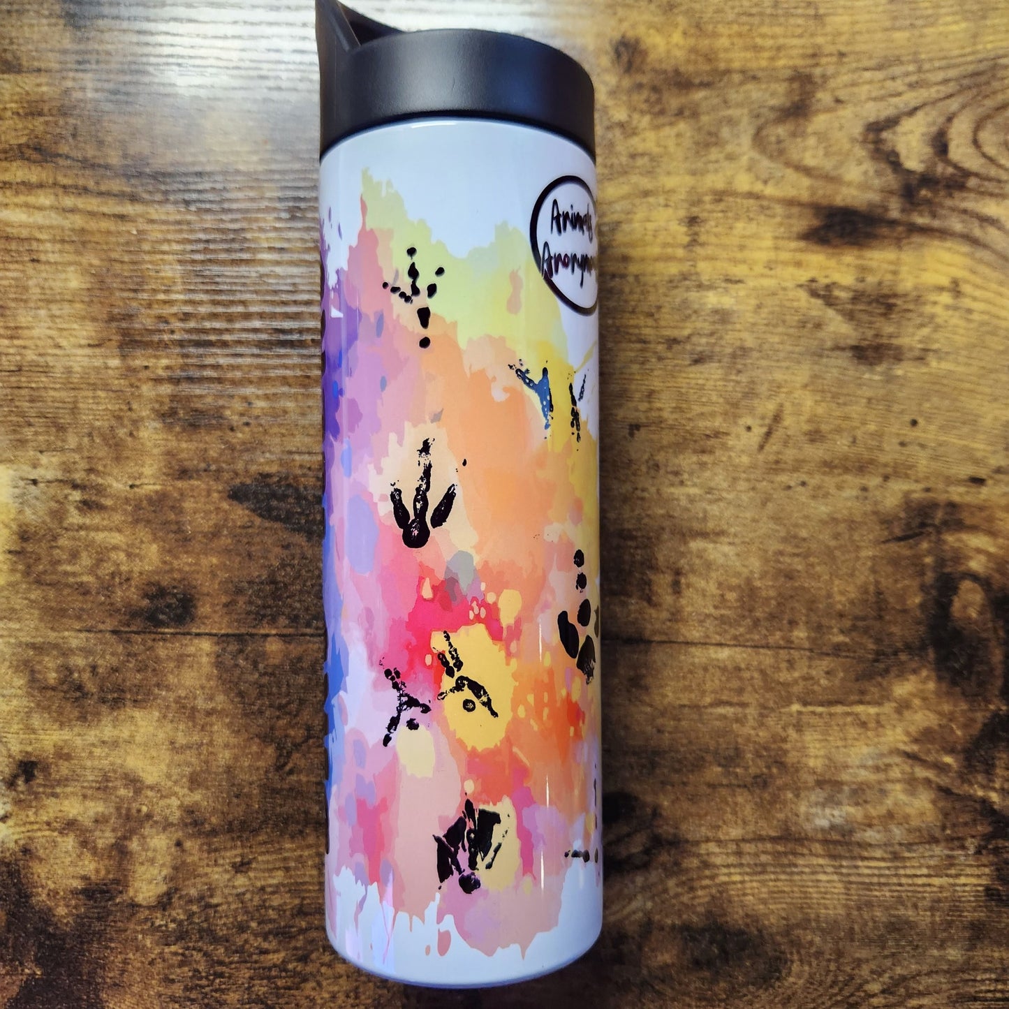 Bird Nerd - Impresión de pies - Rainbow Splatter - Botella de agua de 20 oz (hecha a pedido)