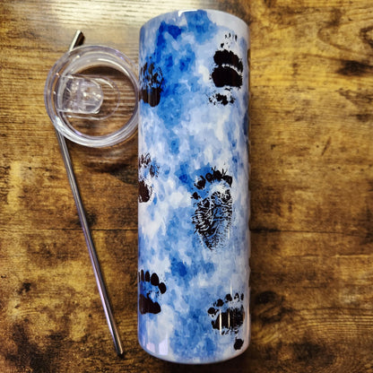I'm a Keeper - Bear Paws Blue Watercolor Background Tumbler (Made to Order)