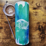 Running Cheetah - Blue Green Watercolor Tumbler (Made to Order)