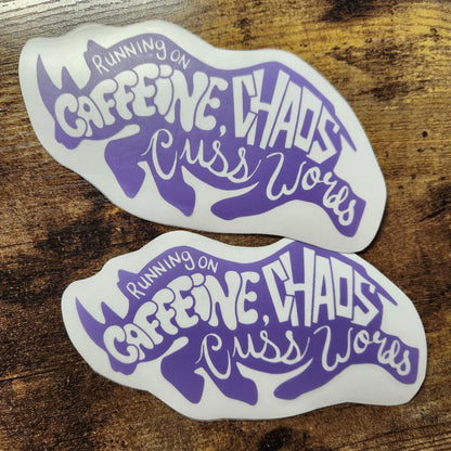 Running on Caffeine, Chaos and Cuss Words Rhino - Vinyl Decal (Made to Order)